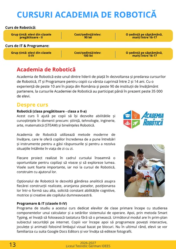 Prima pagină din broșura cursului IT & Programare