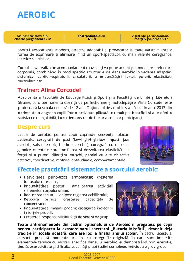 Prima pagină din broșura cursului Aerobic