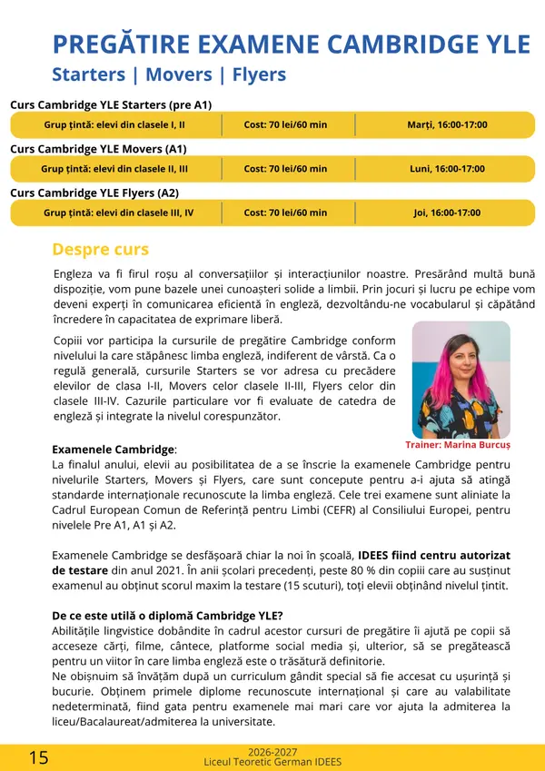 Prima pagină din broșura cursului Cambridge Starters (pre A1)