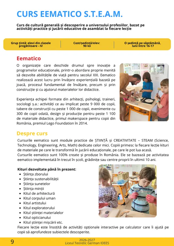Prima pagină din broșura cursului Eematico S.T.E.A.M.